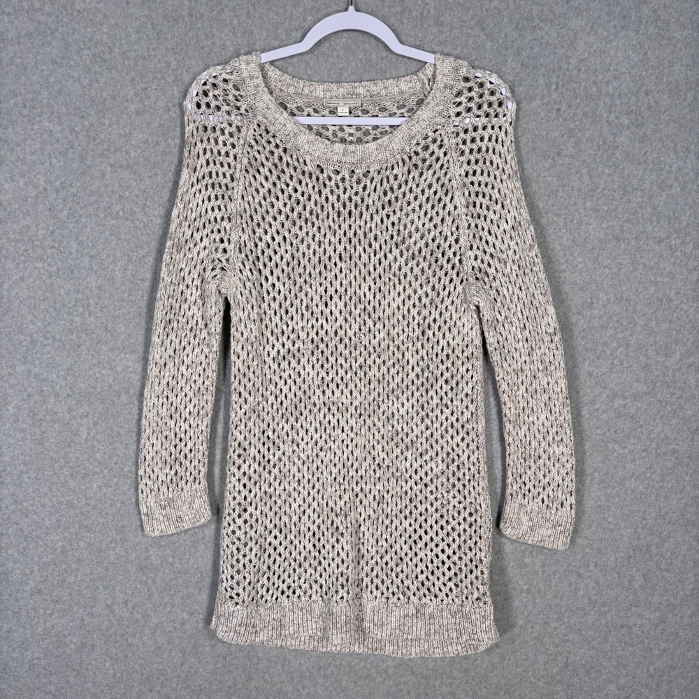 Gap Maternity Crochet Open Knit Stitch Sweater Large Cream Oatmeal‎ Tunic Beachy